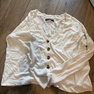 Abercrombie & Fitch Cream V-Neck Button Front Cardigan